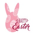 Pink silhouette ears rabbit egg happy easter