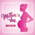 Pink silhouette pregnant woman mothers day love you Royalty Free Stock Photo