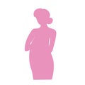 Pink silhouette of a pretty young pregnant woman with neatly arranged long hair on a white background Royalty Free Stock Photo