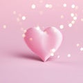 Pink silk heart on a pink background is standing in line.