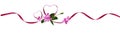 Pink silk ribbon hearts and small flowers for Valentine`s day