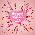 Pink , silver and red ribbon and Happy valentine's day banner , vector illustration