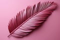 Pink single sprig of fern on a pink background.