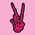 Pink skeleton hand peace vector illustration