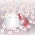 Pink skin cream with pink flowers