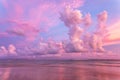 Pink sky with clouds and ocean. Sunset scenery. Bali island, Indonesia. Wallpaper background. Natural scenery. Romantic relax Royalty Free Stock Photo