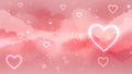 Pink Sky with Fluffy Clouds and Neon Outline Hearts and Sparkles 138. 133154 Royalty Free Stock Photo