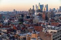 Aerial view of sprawling golden hour NYC urban landscape Royalty Free Stock Photo