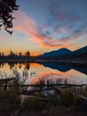 Pink sky over the lake in Rocky Mountain National Park during sunrise in Colorado Royalty Free Stock Photo