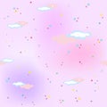 Pink sky with stars and clouds.Magic. Seamless pattern. Vector Royalty Free Stock Photo