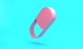 Pink Sleeping pill icon isolated on turquoise blue background. Minimalism concept. 3D render illustration