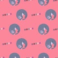 Pink Sleepy Cat Pet Vector Seamless Pattern Royalty Free Stock Photo