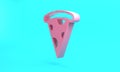 Pink Slice of pizza icon isolated on turquoise blue background. Fast food menu. Minimalism concept. 3D render