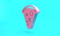 Pink Slice of pizza icon isolated on turquoise blue background. Fast food menu. Minimalism concept. 3D render