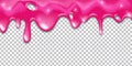 Pink slime vector glitter background, liquid dripping texture border, cartoon sticky toxic poison goo.
