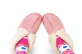 Pink slippers female feet Royalty Free Stock Photo