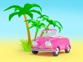 Pink small car on the beach