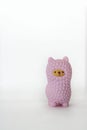 Pink small llama squishy on white empty background. Vertical with copy space. Isolate. Soft toy for kids, antistress