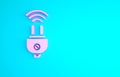 Pink Smart electric plug system icon isolated on blue background. Internet of things concept with wireless connection Royalty Free Stock Photo