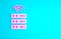 Pink Smart Server, Data, Web Hosting icon isolated on blue background. Internet of things concept with wireless Royalty Free Stock Photo