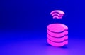 Pink Smart Server, Data, Web Hosting icon isolated on blue background. Internet of things concept with wireless Royalty Free Stock Photo