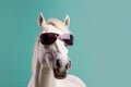 goggles animal funny colourful head sunglasses portrait background horse fun smile. Generative AI. Royalty Free Stock Photo