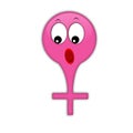 Pink smiley female symbol with a cross. Increased potency and erection. Girl`s health. Sexual medicine. Orgasm and ovulation.