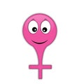 Pink smiley female symbol with a cross. Increased potency and erection. Girl`s health. Sexual medicine. Orgasm and ovulation.