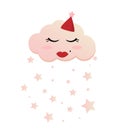 Pink Smiling Cloud with Dropping Stars.