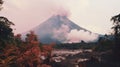 Pink Smoke Volcano In Thailand: Analog Film Photography