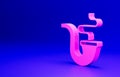 Pink Smoking pipe with smoke icon isolated on blue background. Tobacco pipe. Minimalism concept. 3D render illustration Royalty Free Stock Photo