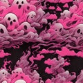 Pink Smoky Ghost Halloween Smoke Seamless Pattern Colorful Digital Background Artwork Design - ai generated