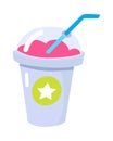 Pink Smoothie in Closed Cup with Blue Straw Vector