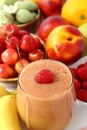 Pink smoothie with ingredients