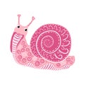 Pink Snail beautiful character, Scandinavian style, hand drawn Royalty Free Stock Photo