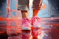 Pink sneakers on a dancer close up