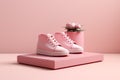 Pink Sneakers on Pastel Pink Background. Generative AI