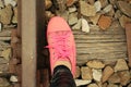 Pink sneakers on the railway Royalty Free Stock Photo
