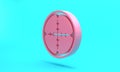 Pink Sniper optical sight icon isolated on turquoise blue background. Sniper scope crosshairs. Minimalism concept. 3D