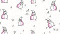 Pink snowman. Cozy background in a watercolor style with a New Year theme.