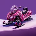 Pink Snowmobile In The Snow: A Speedpainting With A Dark Palette