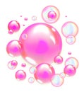 Pink Soap Bubbles Or Pearls Isolated On Transparent Background.