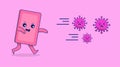 Pink soap scares the virus with light pink background vector illustration