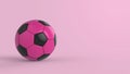 Pink soccer plastic leather metal fabric ball isolated on black background. Football 3d render illlustration