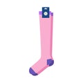 Pink socks with logo tag hosiery mid calf length. Fashion accessory clothing technical illustration stocking. Vector