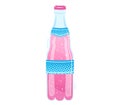 Pink soda bottle with blue polka dot label design. Fizzy soft drink in a glass bottle illustration