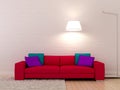 Pink sofa against a white wall