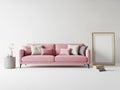 Pink sofa with decorative pillows isolated on white background Royalty Free Stock Photo