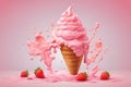 Pink soft ice cream cone, Pour melted pink syrup, strawberry milk flavor