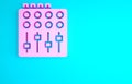 Pink Sound mixer controller icon isolated on blue background. Dj equipment slider buttons. Mixing console. Minimalism